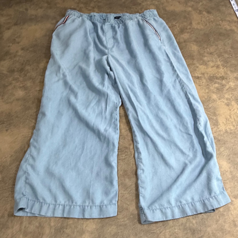 Tommy Hilfiger Wide Leg Pants Womens Large Light Blue Lyocell Elastic Waist 5824